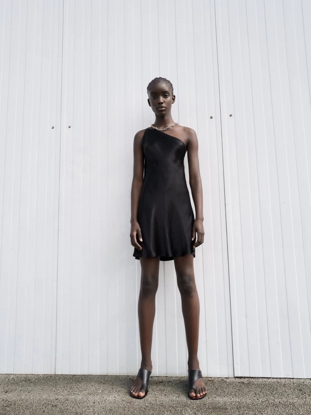 Zara Black Satin Finish Dress with Draped Detail